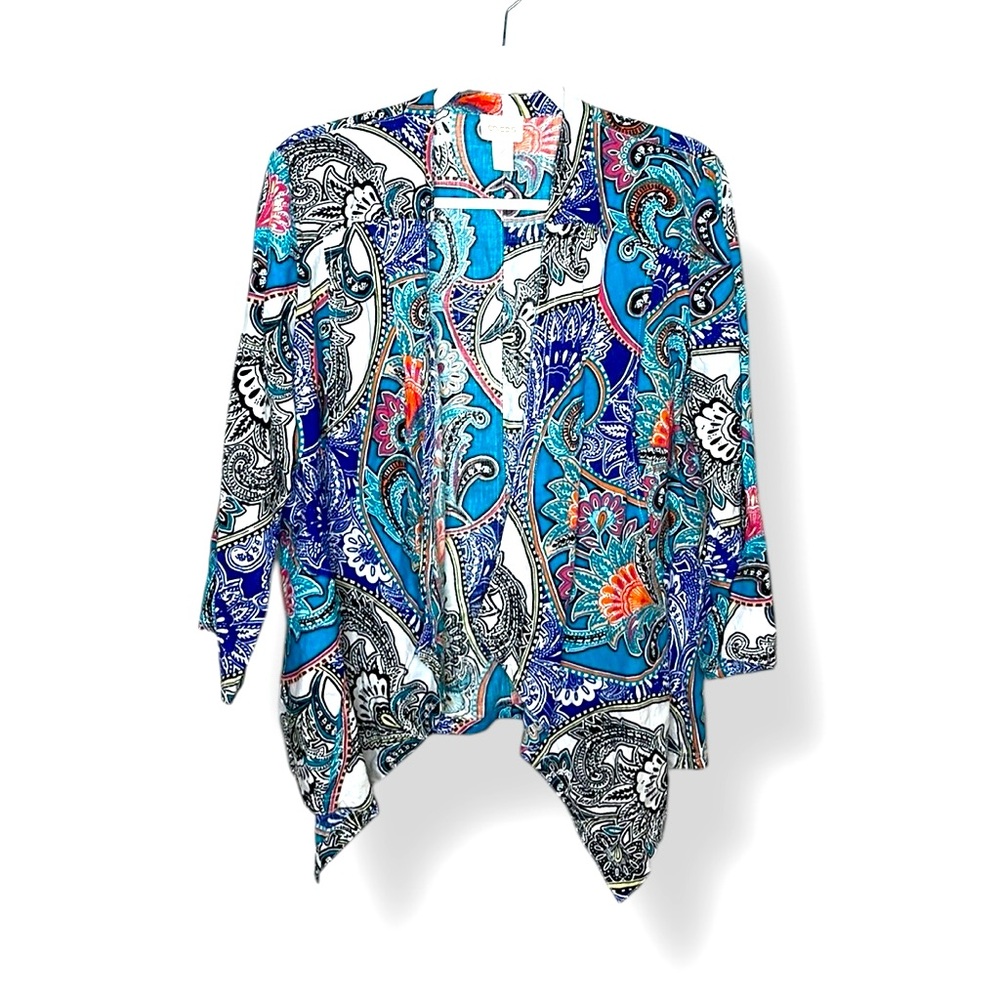 Chico’s Paisley Linen drape Cardigan jacketSize 2